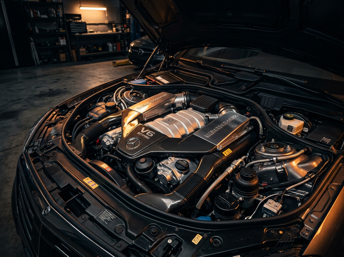 Polished V6 engine bay