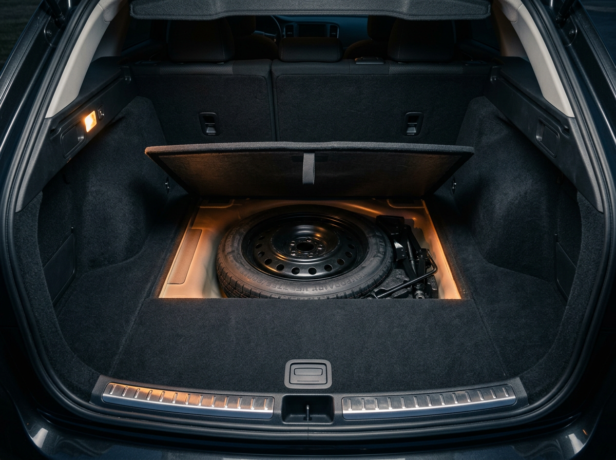 Clean spacious trunk with spare tire bay